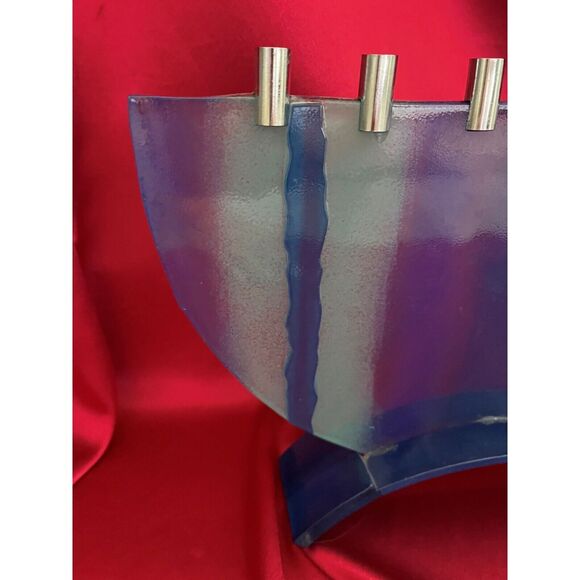 Hannukah Menorah Modern Art Design of Fused Frosted Glass Hand Crafted - Picture 3 of 8